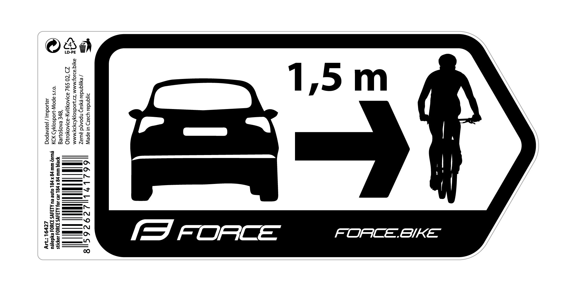 Auto uzlīme Force Safety 184x84mm melna (X)